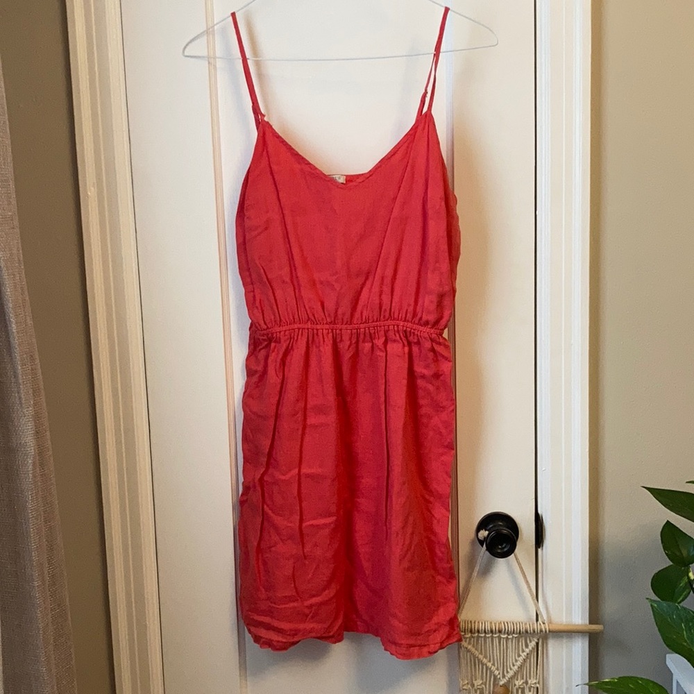 J Crew Coral Spaghetti Strap Linen Summer Dress